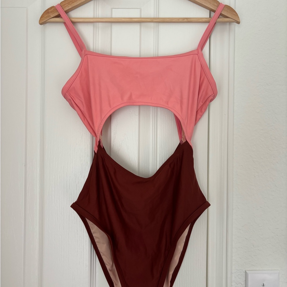Madewell Pink and Brown Cutout Swimsuit
